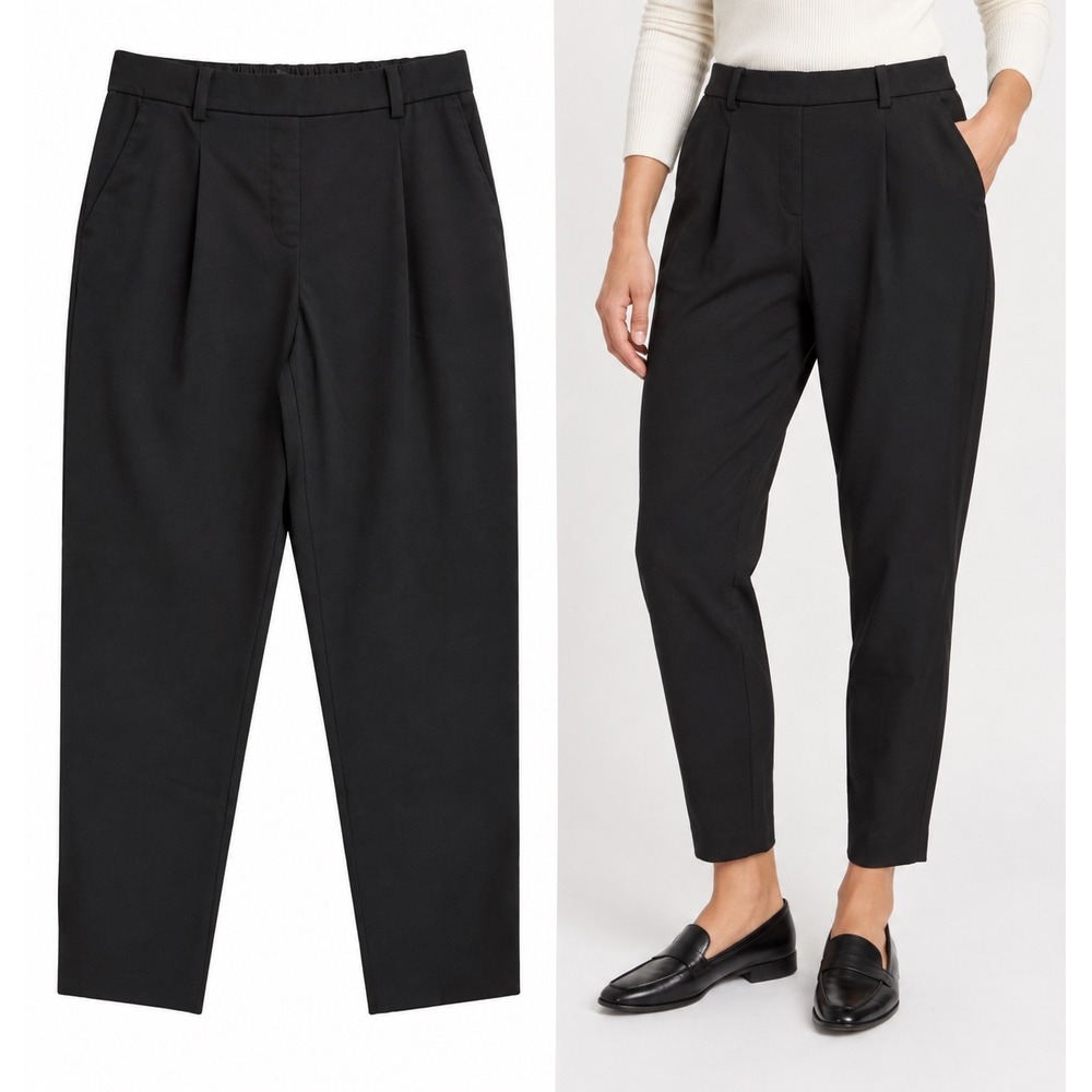 LOFT Pleated Ankle Pants Womens Medium Black Tapered Career Dark Academia Chic
